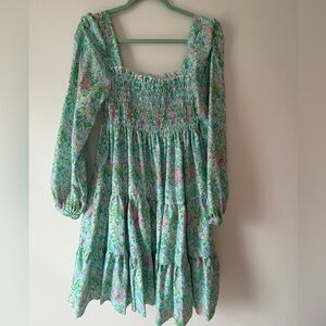 Floral Green and Pink Long Sleeve Dress